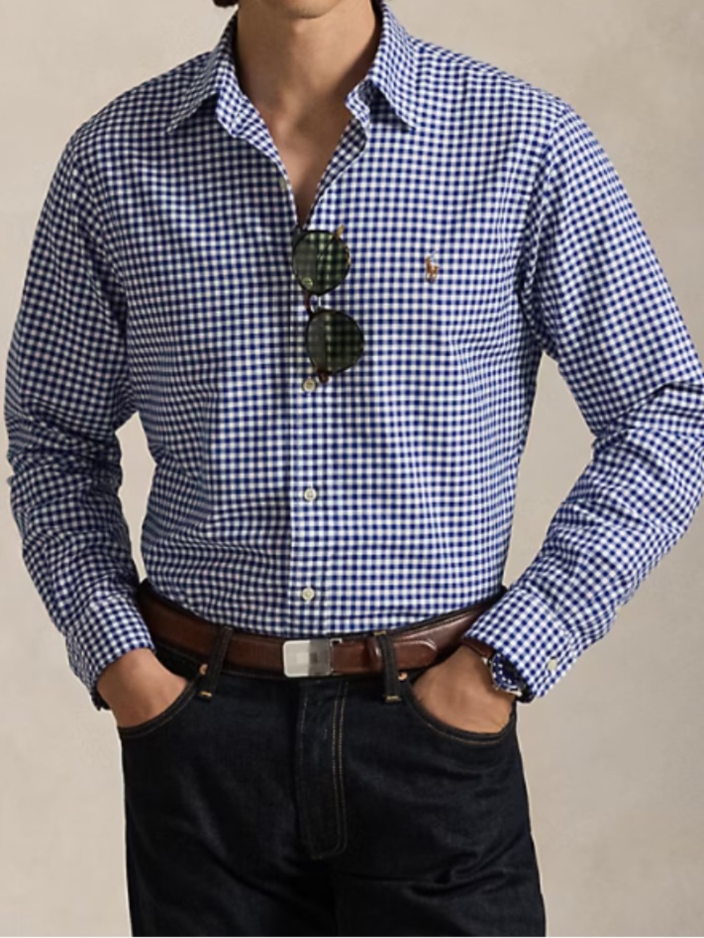 POLO Ralph Lauren Men's Blue Gingham Button-Down Oxford Shirt - Picture 2 of 8